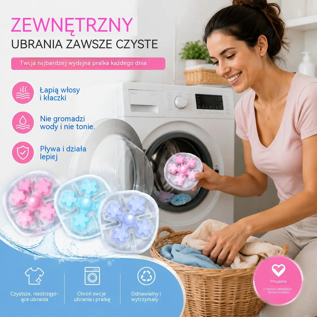 🌀6 sztuk, 99 zł✨ Pływający filtr do pralki – wyłapuje kłaczki, włosy i sierść zwierząt podczas każdego prania 🧺