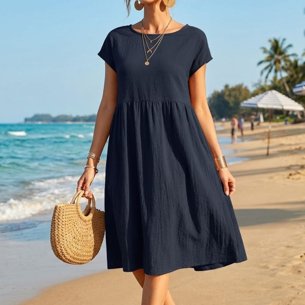 😍【Promocja na zmianę sezonu】👗【Rozmiary S-5XL】 Damska sukienka lniano-bawelniana nowość 2026, z dekoltem okrągłym, wygodnym krojem