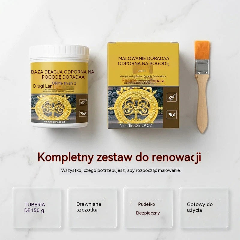 🥳💞 (150g + narzędzia) Złota farba na bazie wody, odporna na warunki atmosferyczne🖌️💛