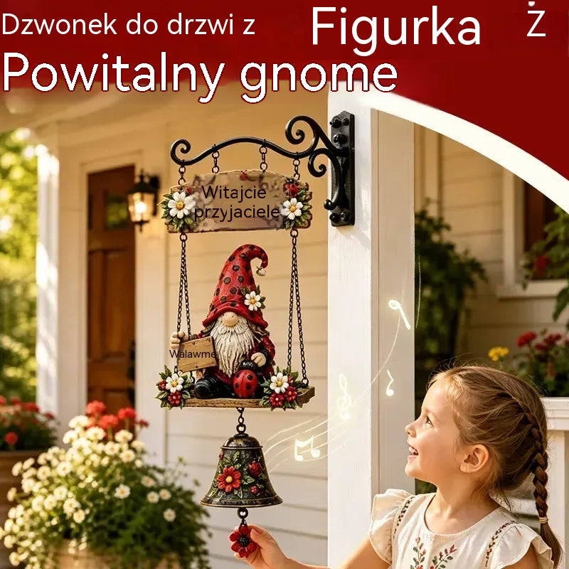 🔥Dzwonek powitalny z ogrodowym krasnalem ✨ tabliczka „Welcome”, brązowy dzwonek w stylu retro, żeliwny uchwyt ścienny.