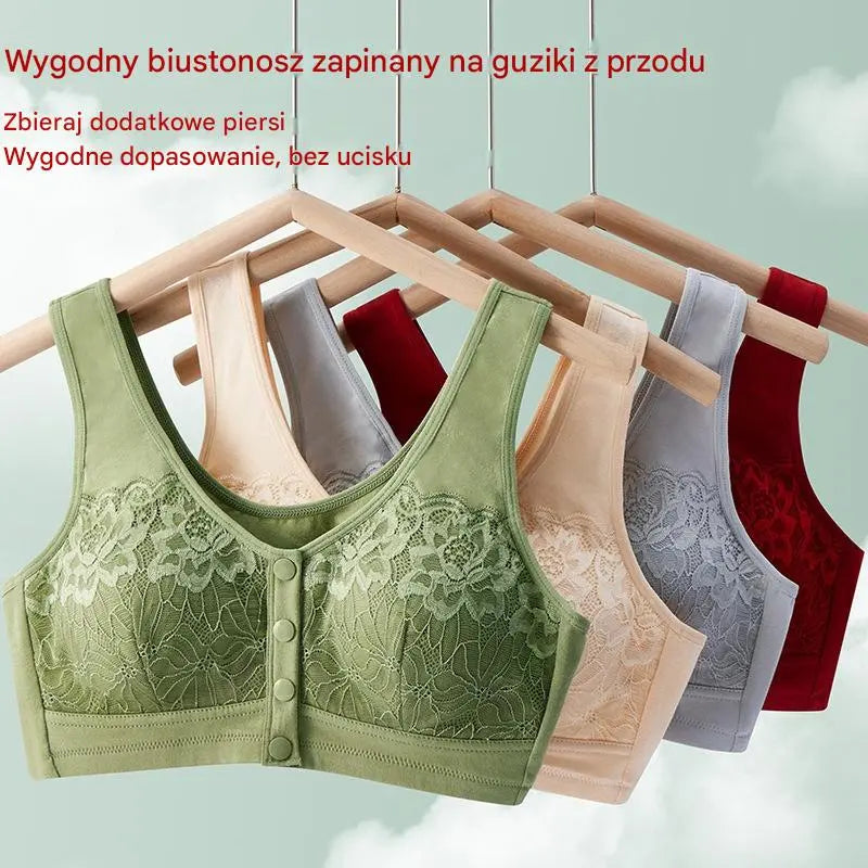 😍😍 【Kup 1, otrzymaj 1 gratis】 Damski biustonosz z koronką, bez fiszbin, Wygodna klamra z przodu