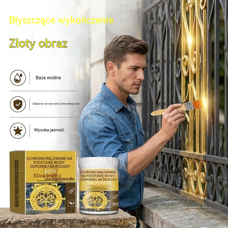 🥳💞 (150g + narzędzia) Złota farba na bazie wody, odporna na warunki atmosferyczne🖌️💛