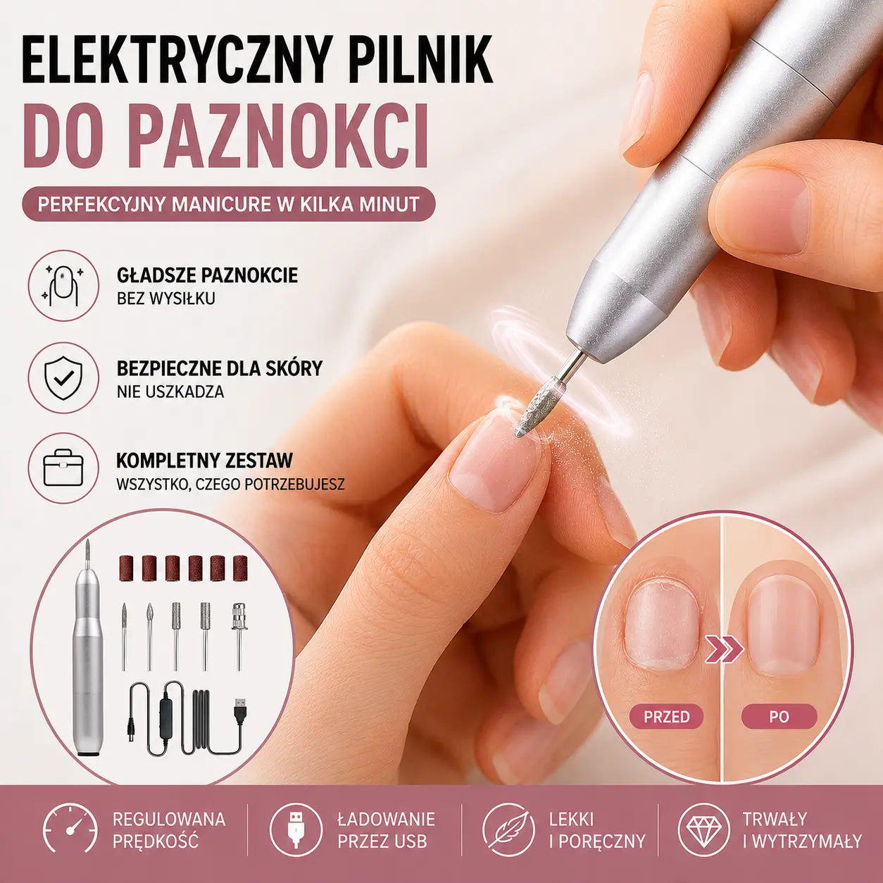 💅👍 Elektryczny pilnik do paznokci do leczenia grzybicy paznokci