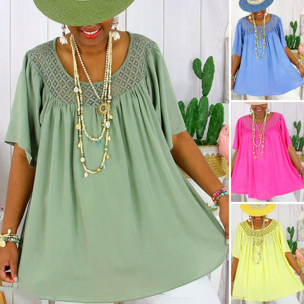 💐💐【XL-8XL】👚Nowy letni luźny koronkowy top – plus size i wyszczuplający