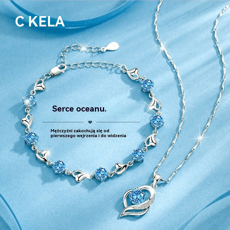 estaw bransoletki i naszyjnika ze srebra 925 – Heart of the Ocean