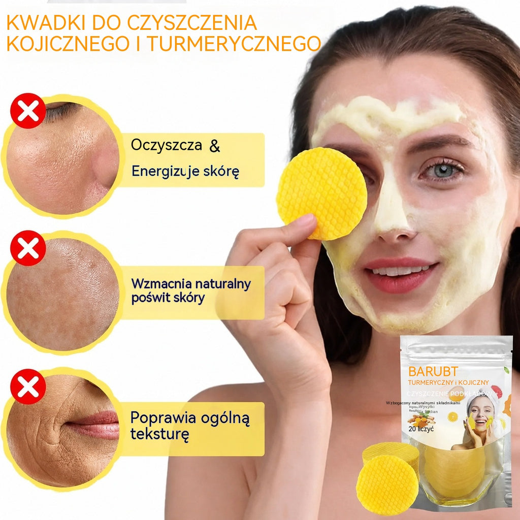 【99 zł】 3 opakowania – łącznie 60 sztuk – krążki oczyszczające z kurkumą i kwasem kojowym