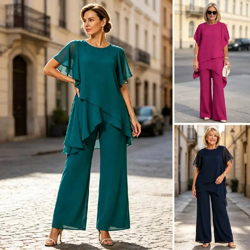 🎁Nowość, 50% zniżki💥Nowy elegancki gładki garnitur z szyfonu w szerokiej linii