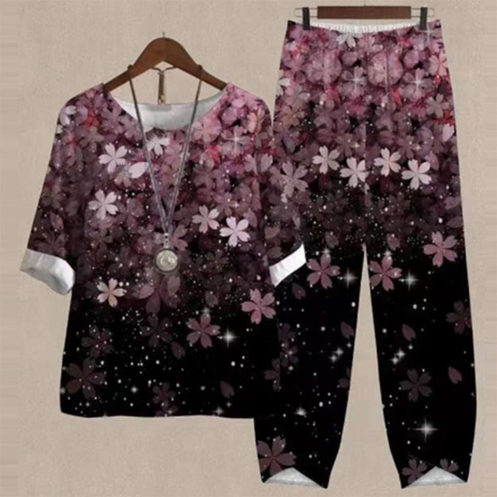 Nowości - 50% zniżki [M-5XL] Lekki i przewiewny komplet damski - koszula z nadrukiem + spodnie