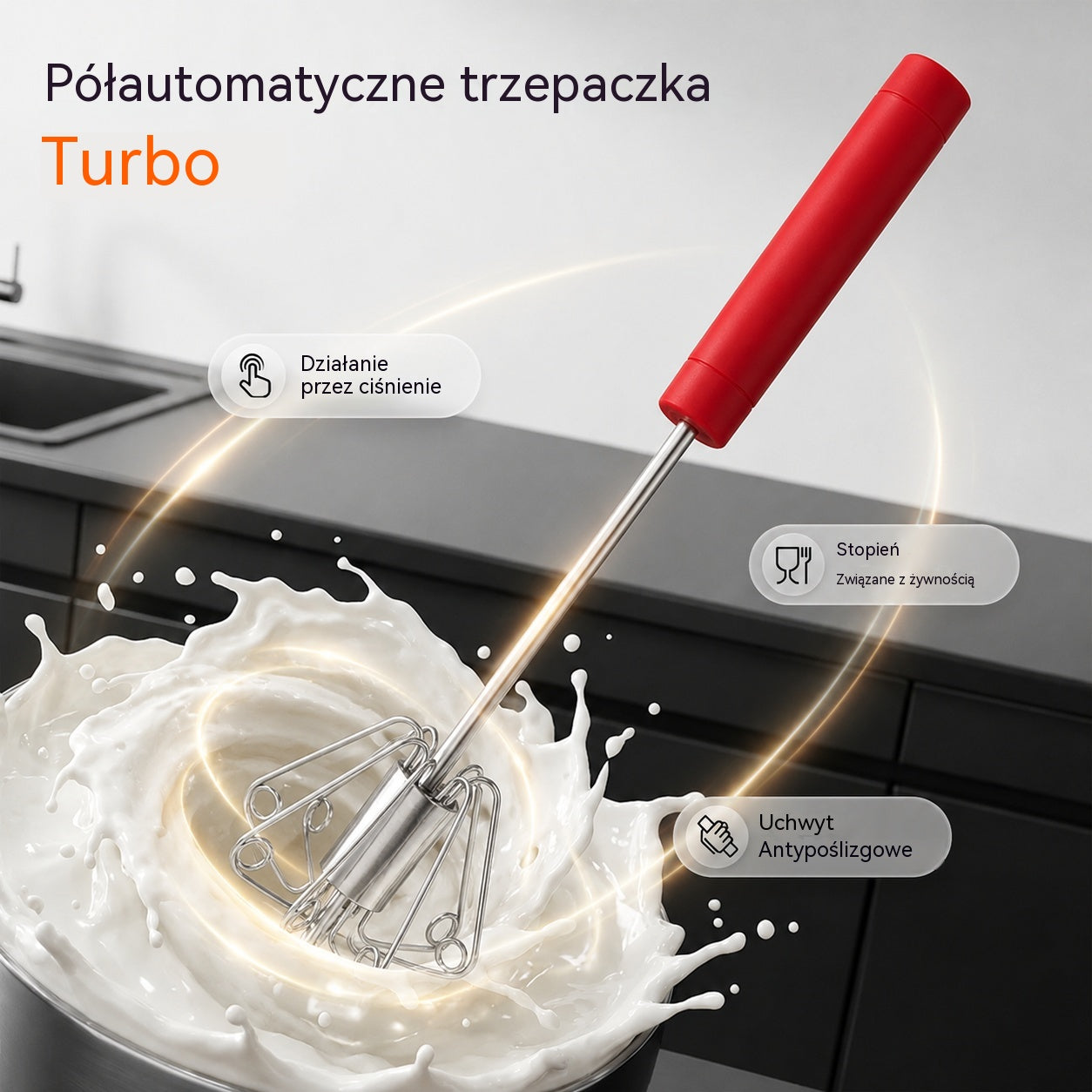 🥳Kup 1, drugi otrzymasz gratis🥳💞Ponad 50 000 sprzedanych sztuk!🥚💪 50% taniej! Półautomatyczna trzepaczka do jajek: wystarczy nacisnąć, by wprawić ją w ruch – bez użycia prądu. Ubija jajka i śmietanę w kilka sekund. Nie obciąża nadgarstków! ✨🧁