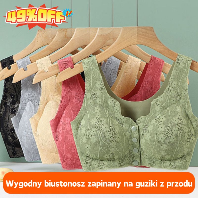 Bezprzewodowy, koronkowy biustonosz zapinany z przodu
