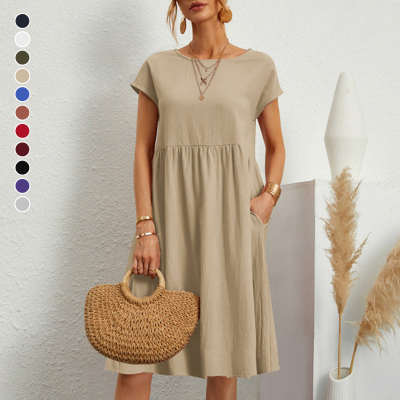 😍【Promocja na zmianę sezonu】👗【Rozmiary S-5XL】 Damska sukienka lniano-bawelniana nowość 2026, z dekoltem okrągłym, wygodnym krojem