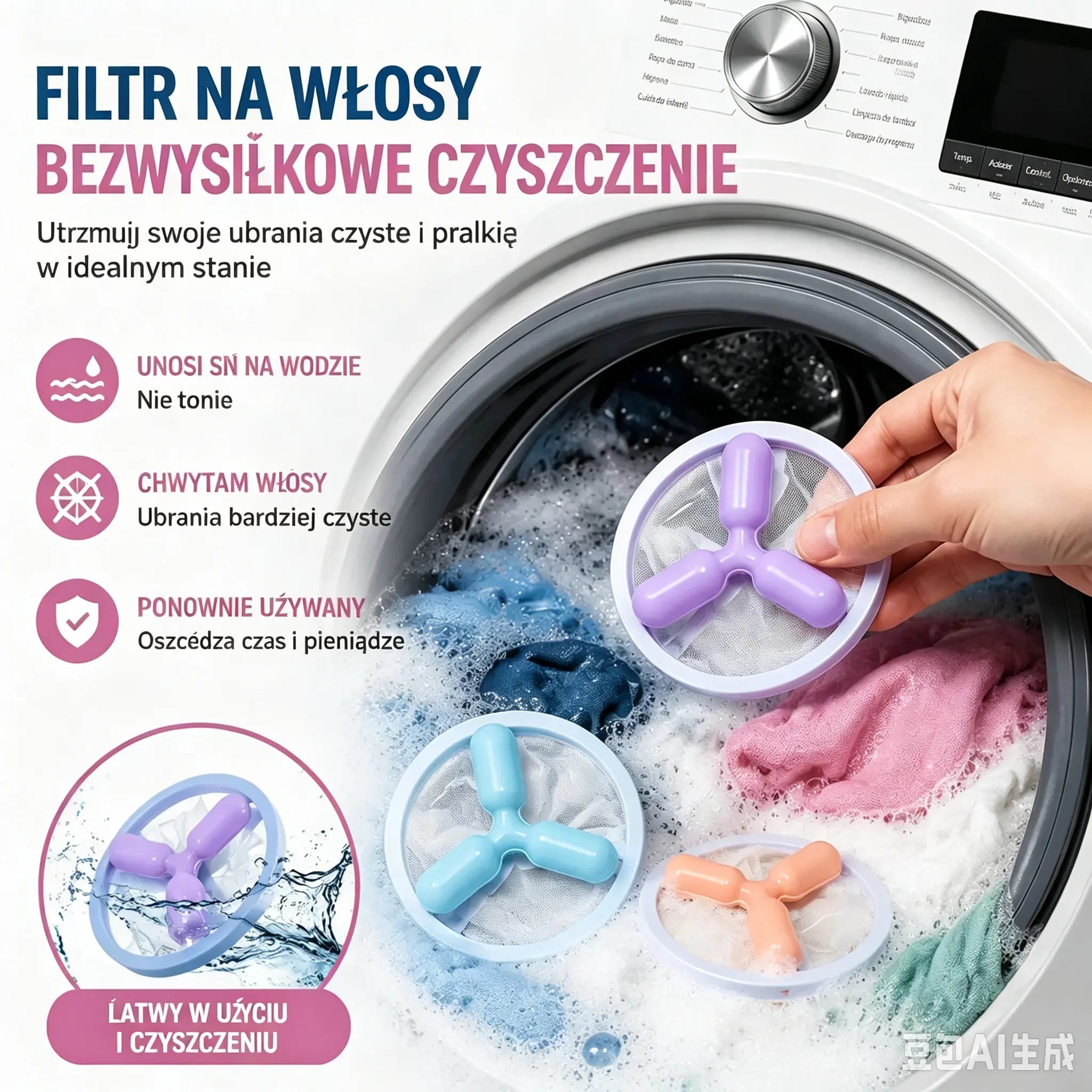 🌀6 sztuk✨ Pływający filtr do pralki – zatrzymuje kłaczki, włosy i sierść zwierząt podczas każdego prania 🧺